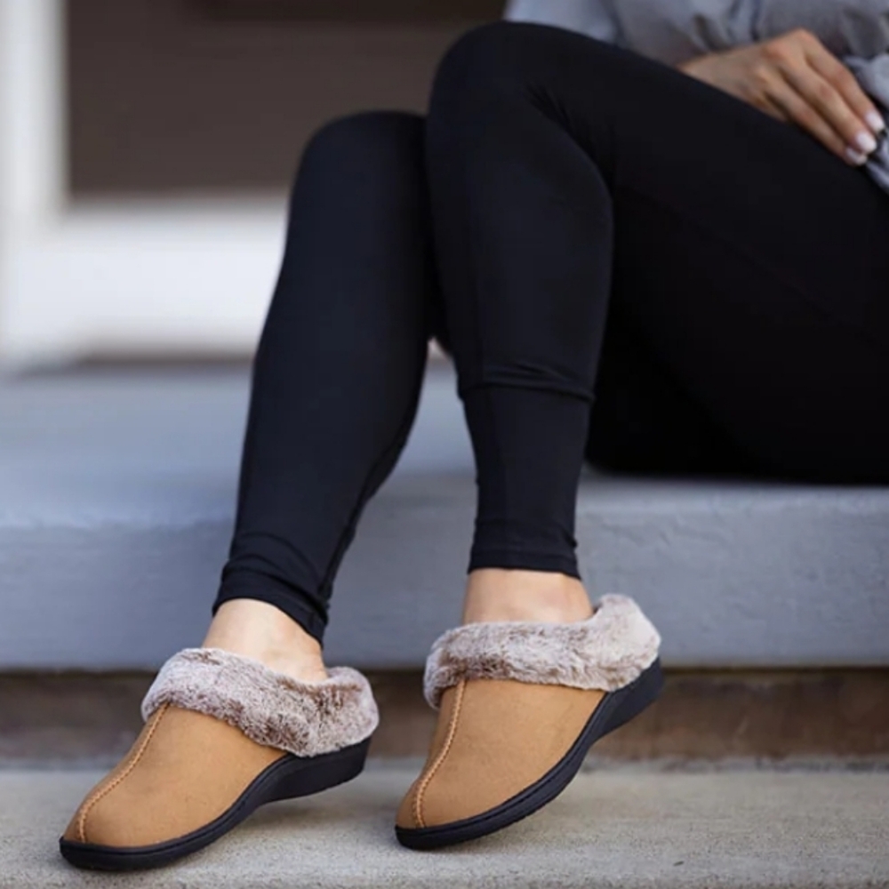 Powerstep Suede Faux Fur Clog Slippers NEW